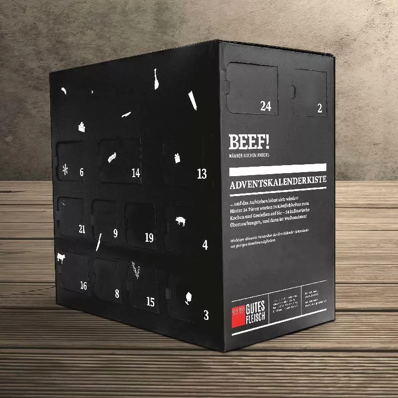 BEEF! präsentiert die Adventskalenderkiste mit 24 Überraschungen für Fleisch- und Wurstliebhaber