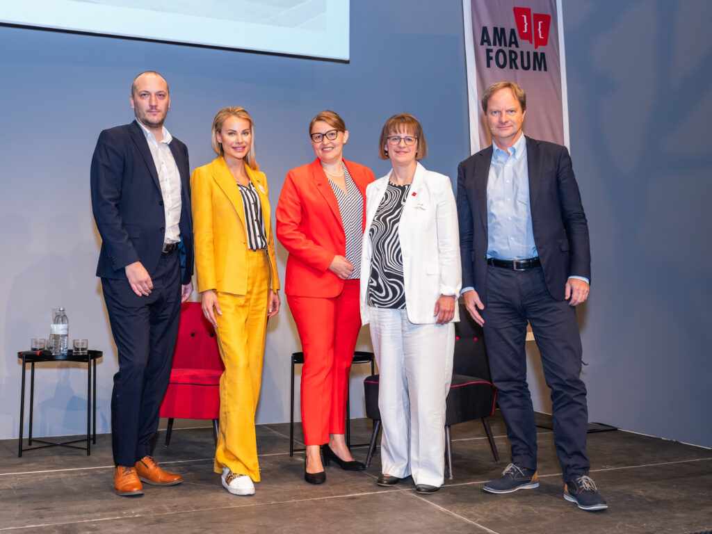 Kommunikationswissenschaftler Christian Dürnberger, Karin Neumaerker, Geschäftsführerin der AUMAERK Fleischmanufaktur, AMA-Marketing Geschäftsführerin Christina Mutenthaler-Sipek, Micaela Schantl, Marktforschung AMA-Marketing und Wissenschaftler Peer Ederer. Credit: AMA-Marketing/ Thomas Meyer