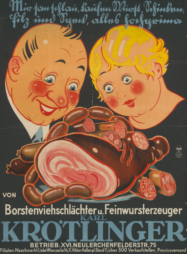 Werbeplakat des Wursterzeugers Karl Krötlinger, um 1930